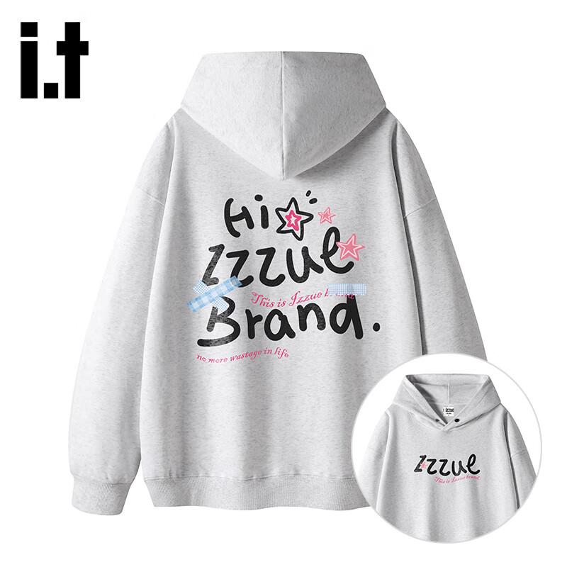 izzue Unisex Letter Print Heavyweight Hooded Sweatshirt