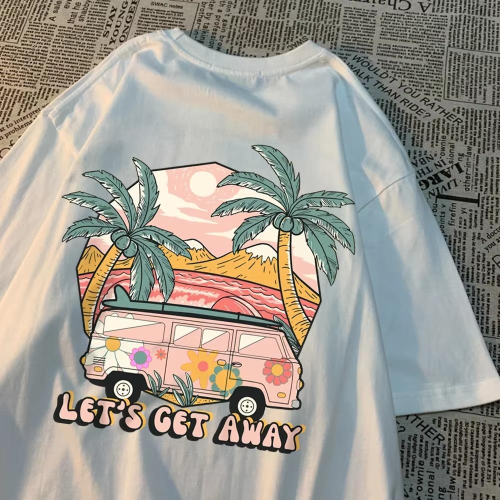 Let'S Get Away Take The Bus Go On Vacation Printing Men Tshirts Harajuku Breathable Tshirt Summer Clothing Fashion Loose T-Shirt