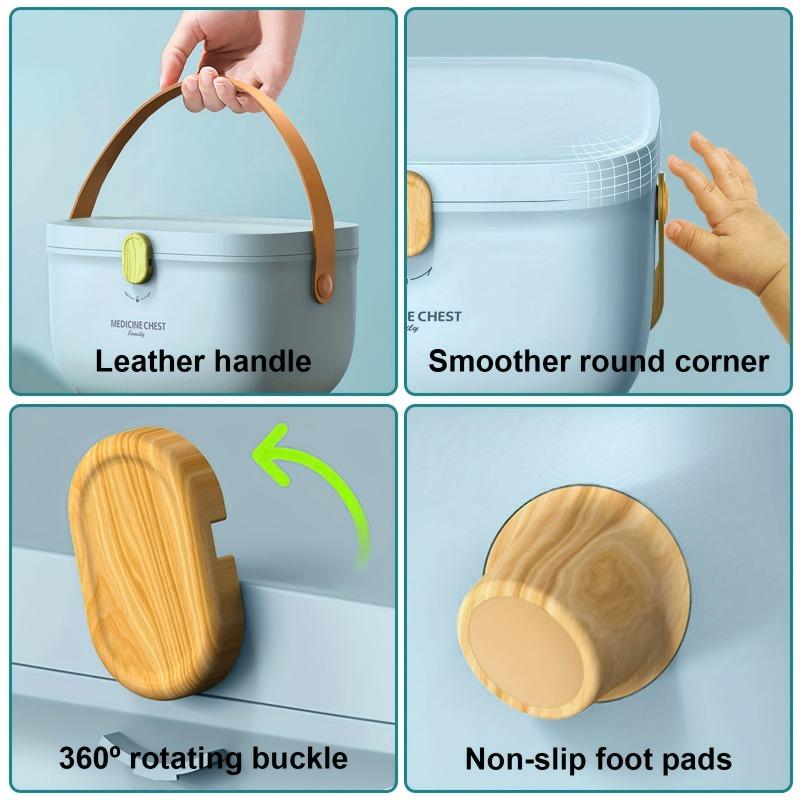 Large multi-layer medicine storage box with handle. Dustproof plastic, perfect for household medicine storage.