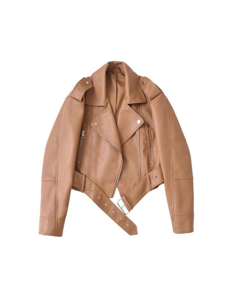 2025 European & American Washed Faux Leather Motorcycle Jacket - New Autumn/Spring Collection