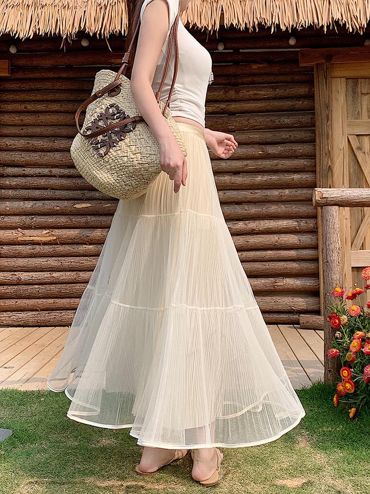 2026 Spring Plus Size Women's Korean Style Patchwork Elastic Waist Skirt
