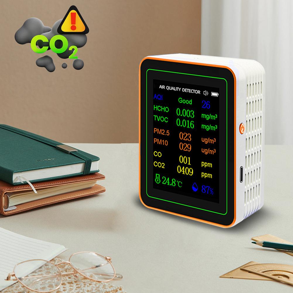 10 In 1 Air Quality Monitor Temperature Humidity Tester 2.8 Inch TFT Display Formaldehyde CO2 Detector for Home Office Or School