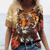 Summer V-neck 3D Animal Pattern Printed Top Fashionable Casual Short Sleeved Women's T-shirts