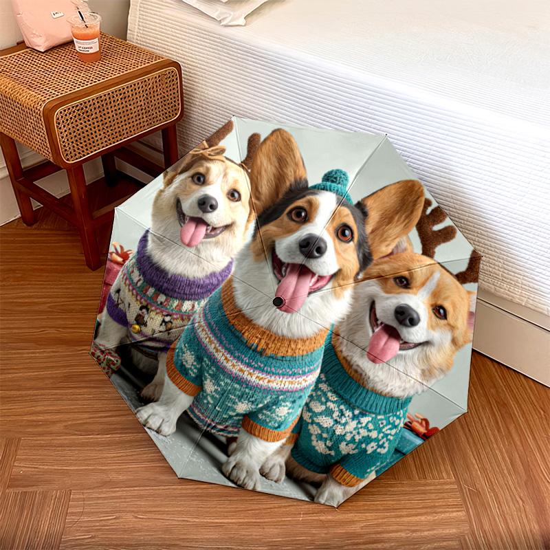 1 PC Automatic Folding Umbrella - Corgis Pattern, Portable & Foldable Design with 8 Ribs, Christmas Birthday Gifts