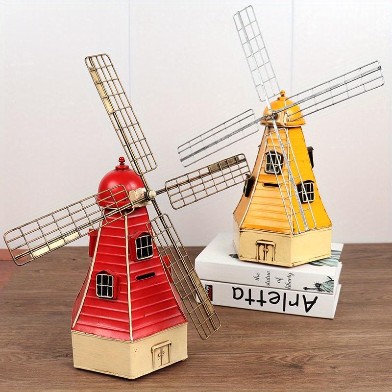 Vintage Windmill Model Metal Art Crafts Creative Piggy Bank Home Living Room Bar Window Cabinet Decorations, Birthday Valentine'S Day Gift,
