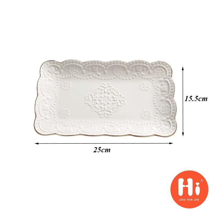 Hi Ceramic Embossed Dinner Steak Plate Breakfast Dish Afternoon Tea Fruit Dessert Tray Wedding Gift Tableware