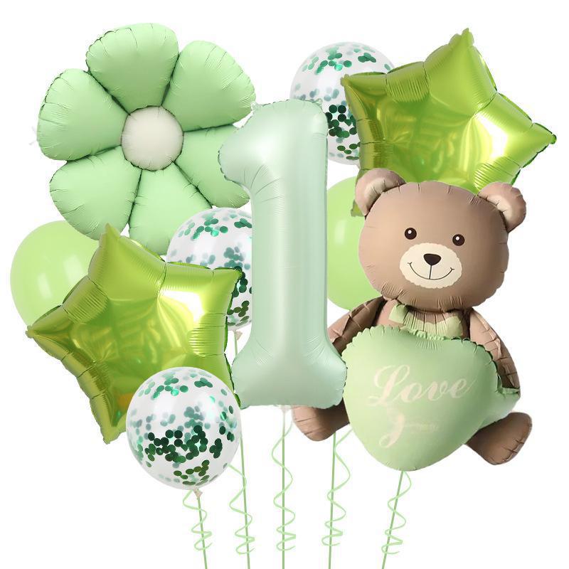 Matte Love Bear Colored Daisies 40 Inch Caramel Cream Aluminum Film Sequins Latex Balloon Birthday Set