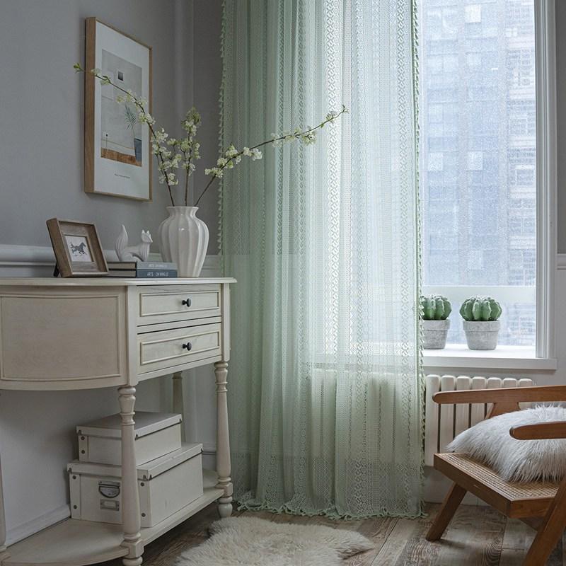 Home Life Decor Valance Curtain Green Crochet Translucent American Rural Hollowed Out Living Room Balcony Bedroom Bay Window Art