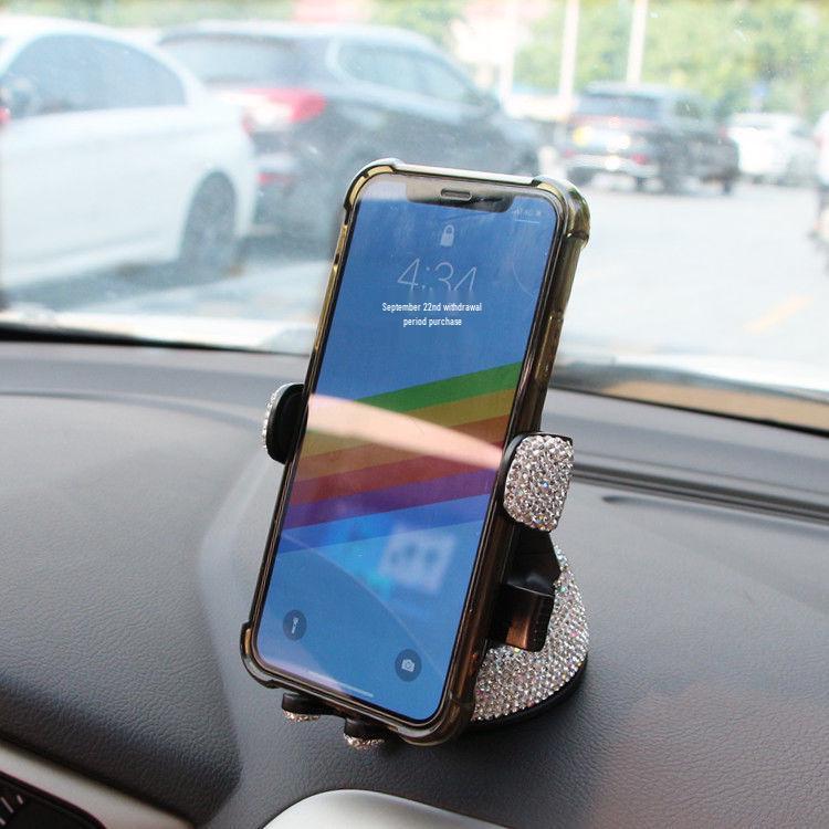 Rhinestone Horizontal Car Phone Holder with Suction Cup for Center Console Navigation