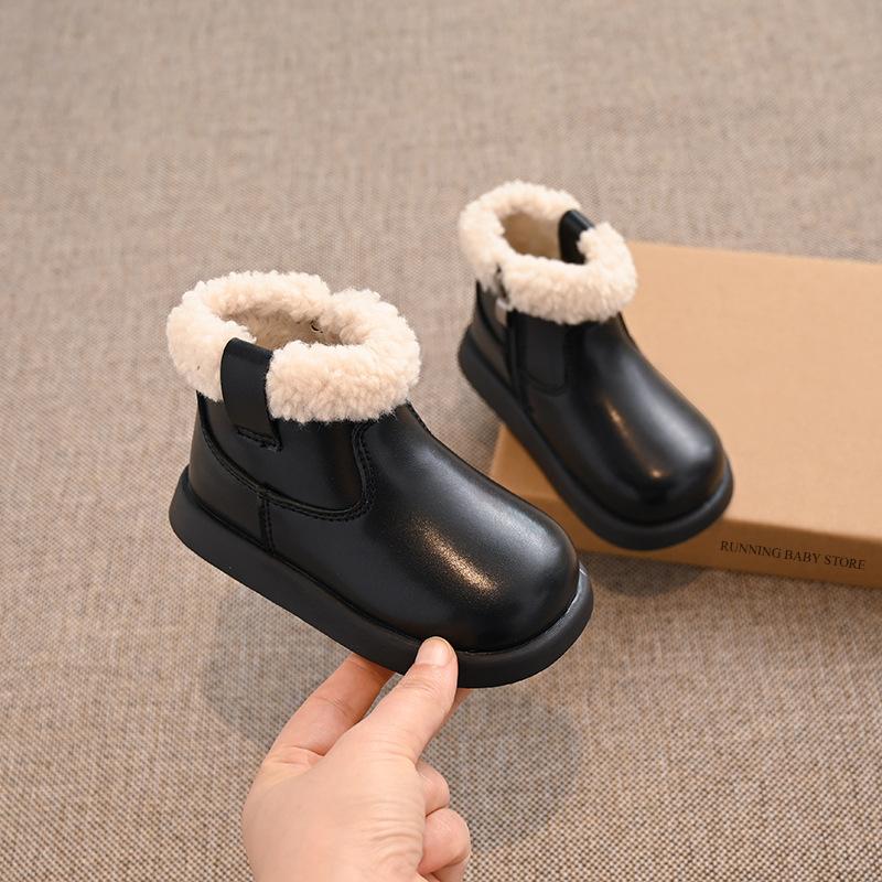 

England Style Winter Boots for Girls Thicken Warm Faux Fur Snow Boots Soft-soled Anti-slippery Boots Girl I06238 22 чорний