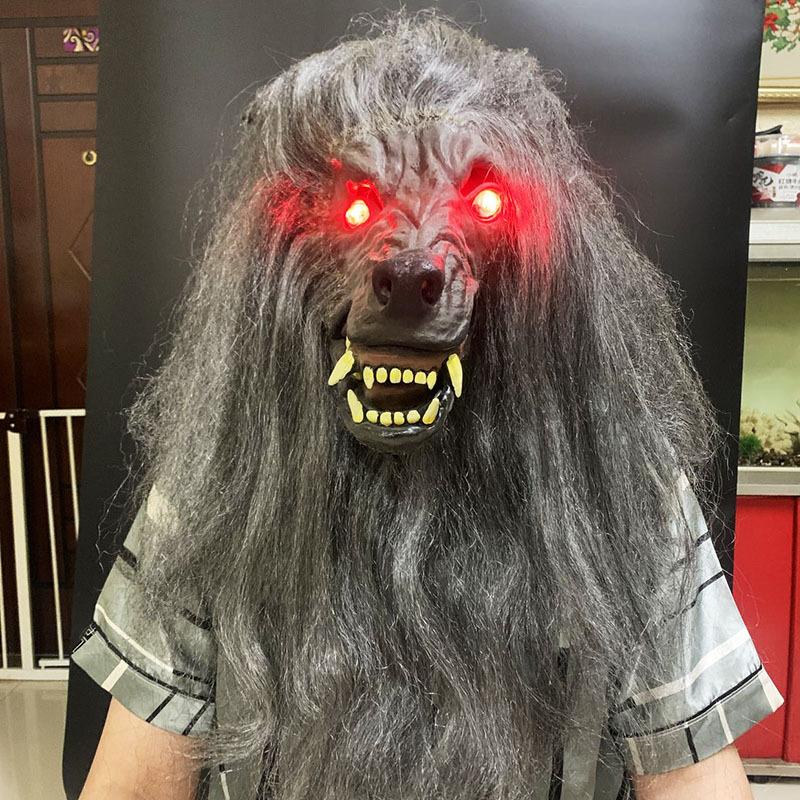 

Halloween funny mask, prank horror trick mask, masquerade performance costume, glowing gray wolf head style