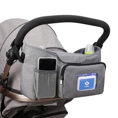 Stroller Bag with Shoulder Drink and Organizer 2-Way Bag, Holder, Pocket, Under-Bag (Gray)