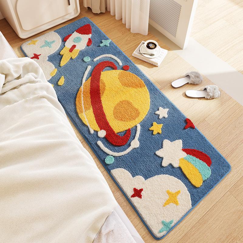 Fluffy Soft Bedside Rug, Thickened Flocking High-Density Handwoven Floor Mat, Non-Slip Luxury Bedroom Carpet for Home Decor