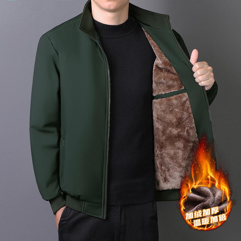 Men's Plus Size Winter Cotton Jacket for Middle-Aged & Elderly Dads, Velvet Lined, Thickened, Padded, Stand-up Collar