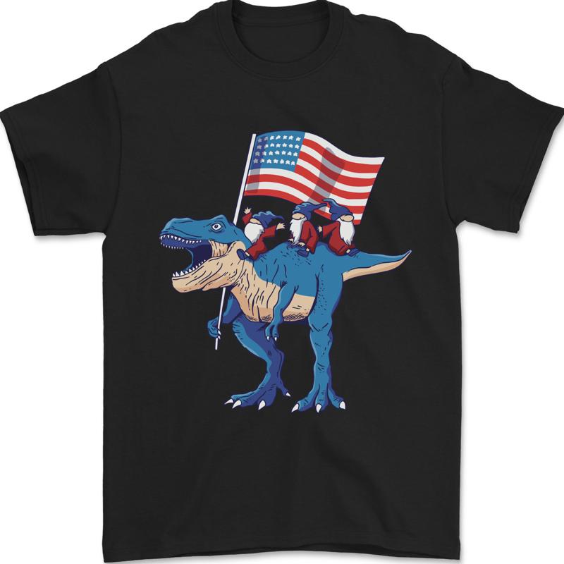 USA T-Rex Gnome Flag USA Dinosaur Men s T-Shirt 100% Cotton - Men s Summer Cotton Graphic Tee S разноцветный