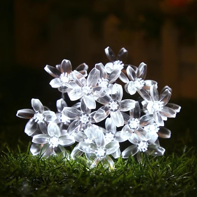Solar Lotus Flower String Lights, 100/50/20 LED Double Layer Cherry blossoms Fairy Lights for Garden Fence Patio Yard Christmas 5m 20leds вишня розовый