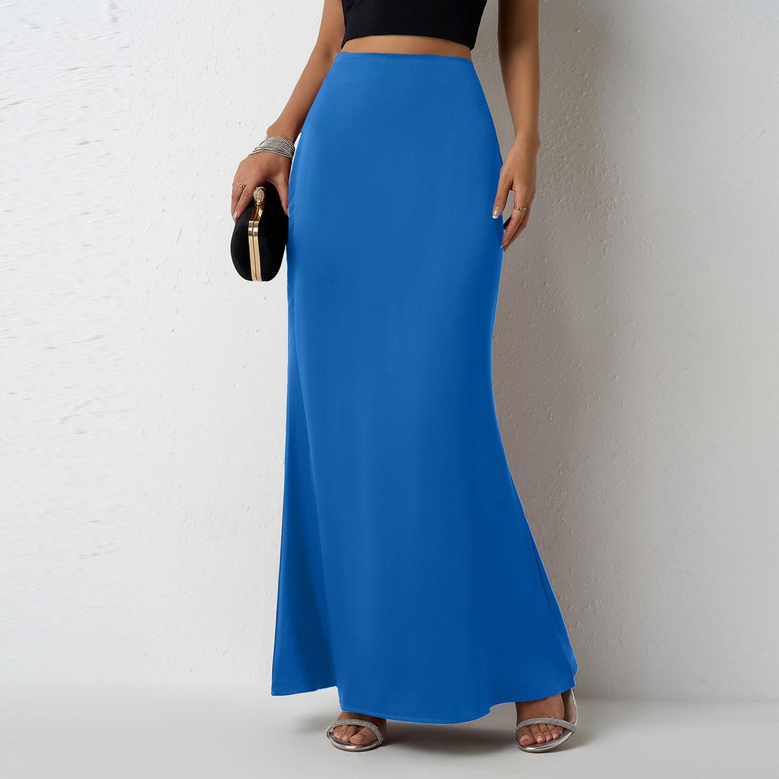 

Женская модная и повседневная французская элегантная драпированная атласная юбка XL синий