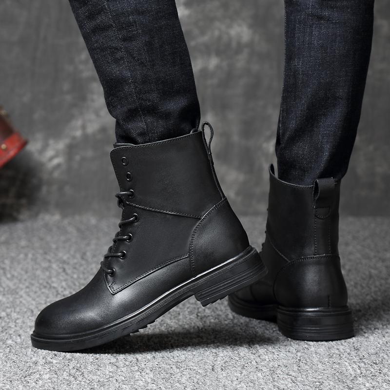 Fashion Handmade Mens Shoes Winter Casual Motorcycle Boots Fashion Genuine Leather Boots High Quality Men Boots Warm Winter Shoes Male