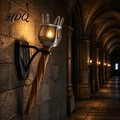 Medieval Torch Wall Lamp Mount Light Realistic Flicker Flame LED Prop 3D Rustic Metal