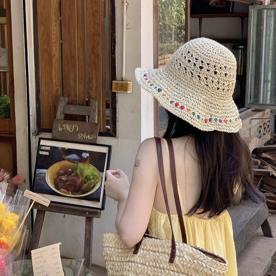 Ethnic Style Big Brim Straw Hat Women's Summer Seaside Vacation Beach Hat Sunshade Sunscreen Bucket Hat Straw Sun Hat