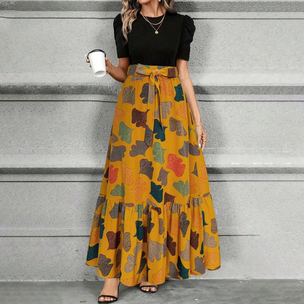 2026 European & American Short-Sleeved Round Neck Printed Dresses: Summer Women's Fashion.