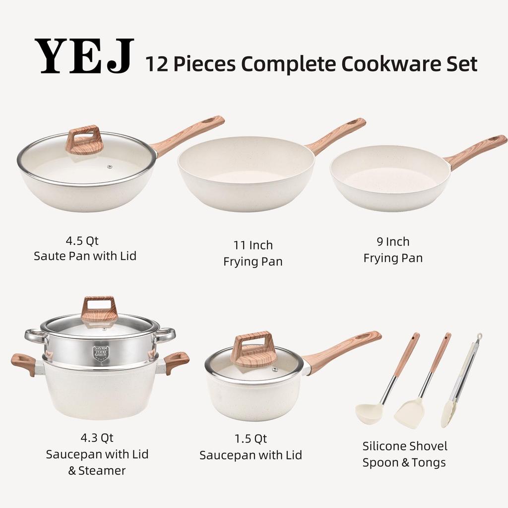 Granite Non-Stick 12-Piece Cookware Set: Soup, Milk, Frying Pots - Designed for North American Market