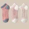 3Pairs Thickened Coral Fleece Socks Patchwork Warm Boat Socks Women Kawaii Floor Plush Socks  Winter