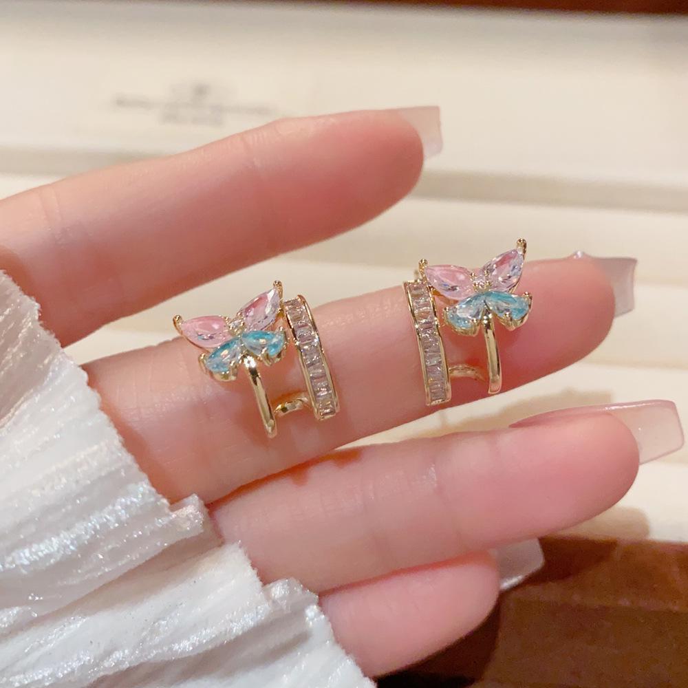 Elegant Zirconia Enamel Butterfly Stud Earrings – Unique, Shiny Design for Women