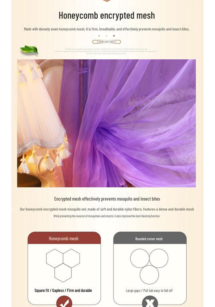 Princess Style Encrypted Mesh Mosquito Net for Home, Thickened Palace Design, Three-Door Net for 1.5m-1.8m Beds