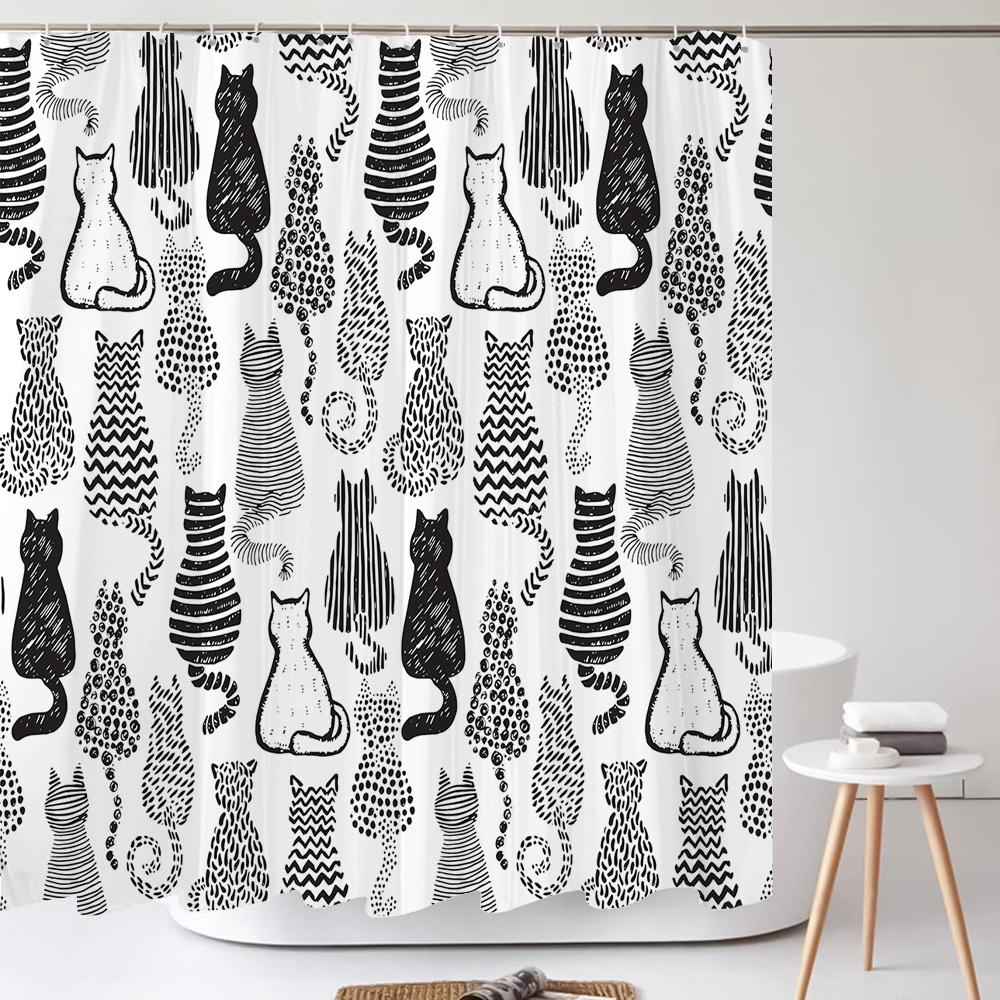 Cartoon Animal Shower Curtain Cute Cat and Dog Bath Curtain with Hooks, Waterproof Shower Curtain, Shower Curtains for Bathroom