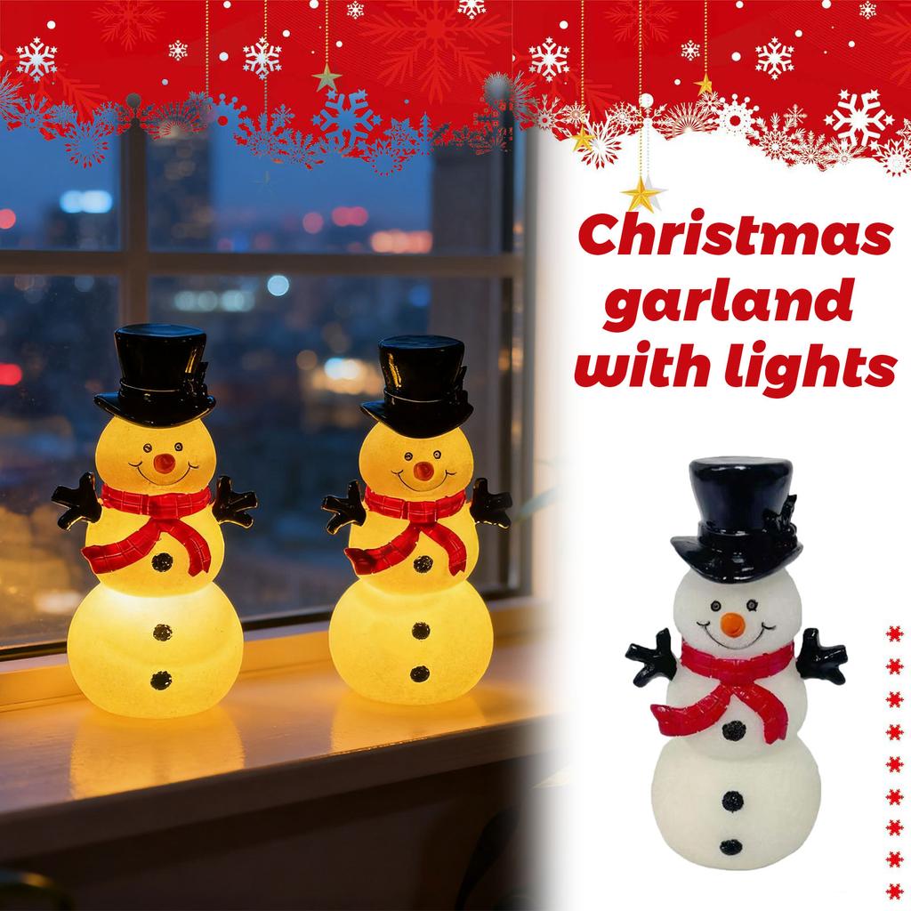 Christmas Snowman Night Light Ornament; Glowing Snowman Top Hat Glowing Figurine