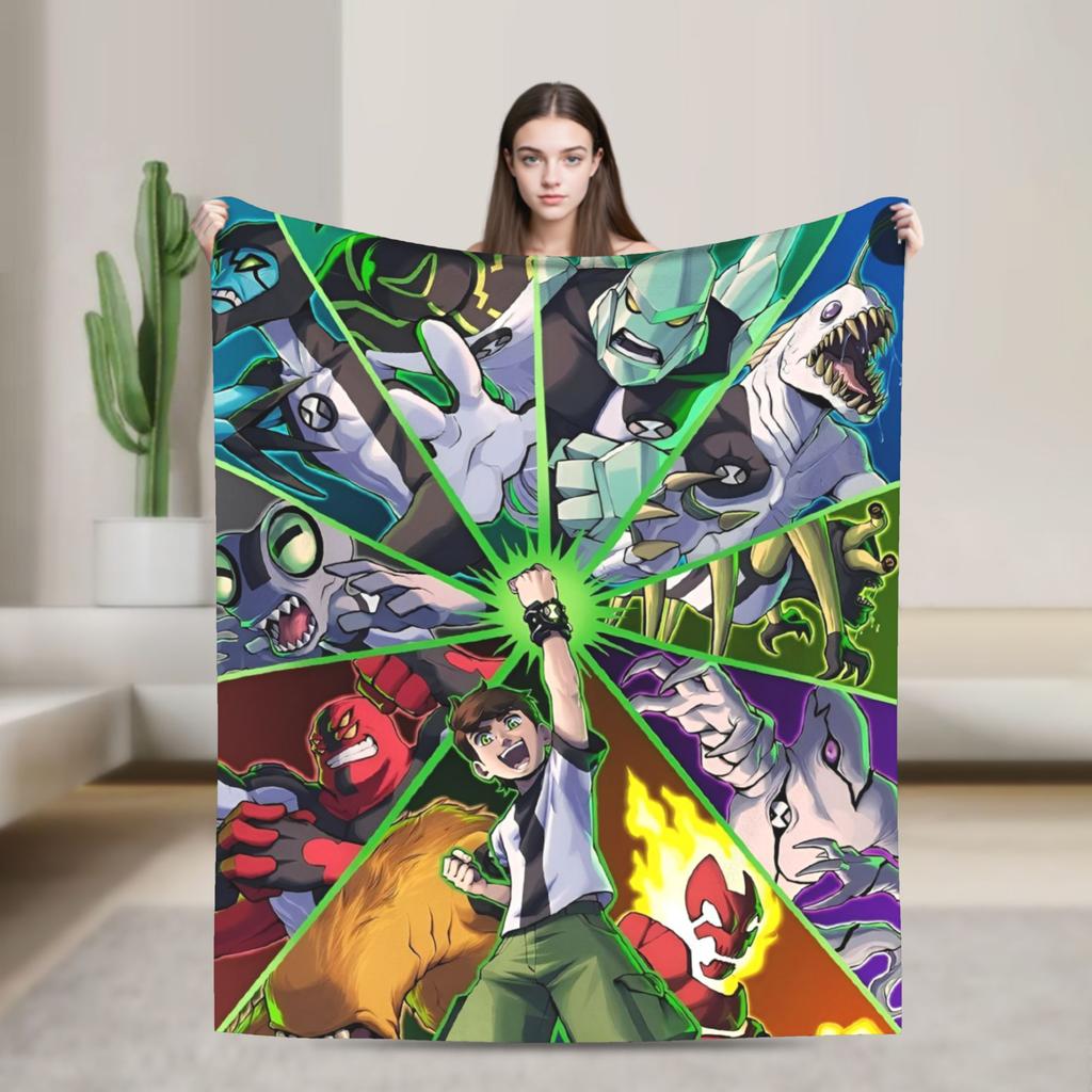 Ben 10 Omnitrix Unleashed Flannel Blankets  Warm Soft Bedding Throws for Couch Bed Picnic Aesthetic Bedspread Sofa Bed Cover