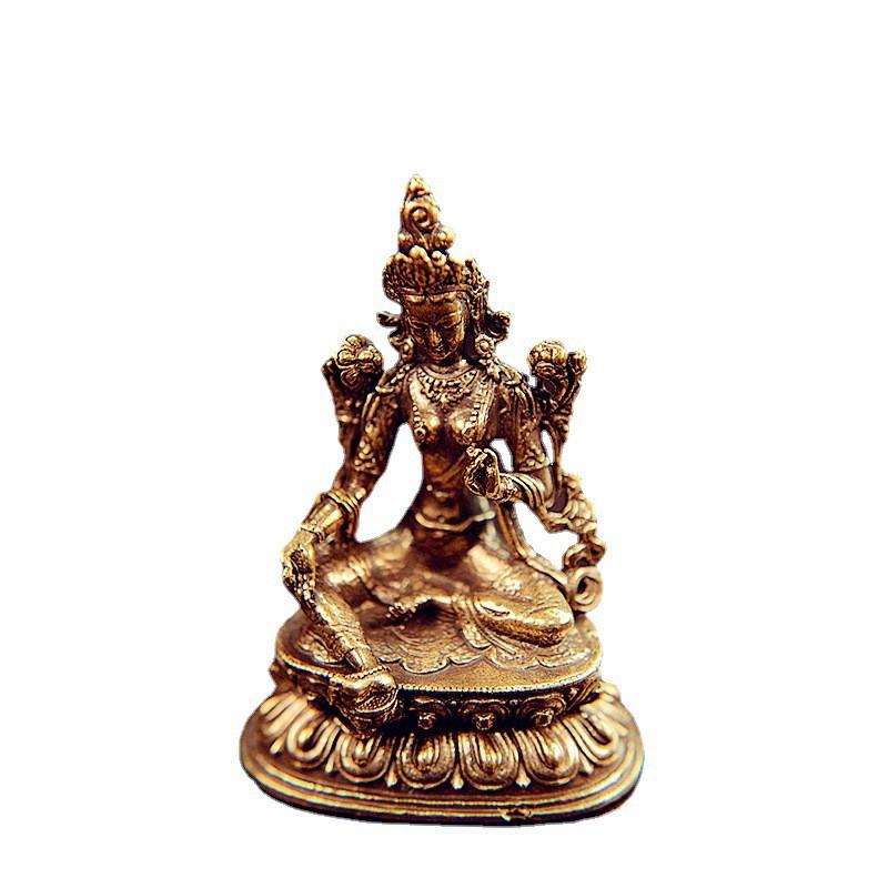 Brass Green Tara Buddha Statue Decorative Figurine Handcrafted Lost Wax Casting Ethnic Home Decor