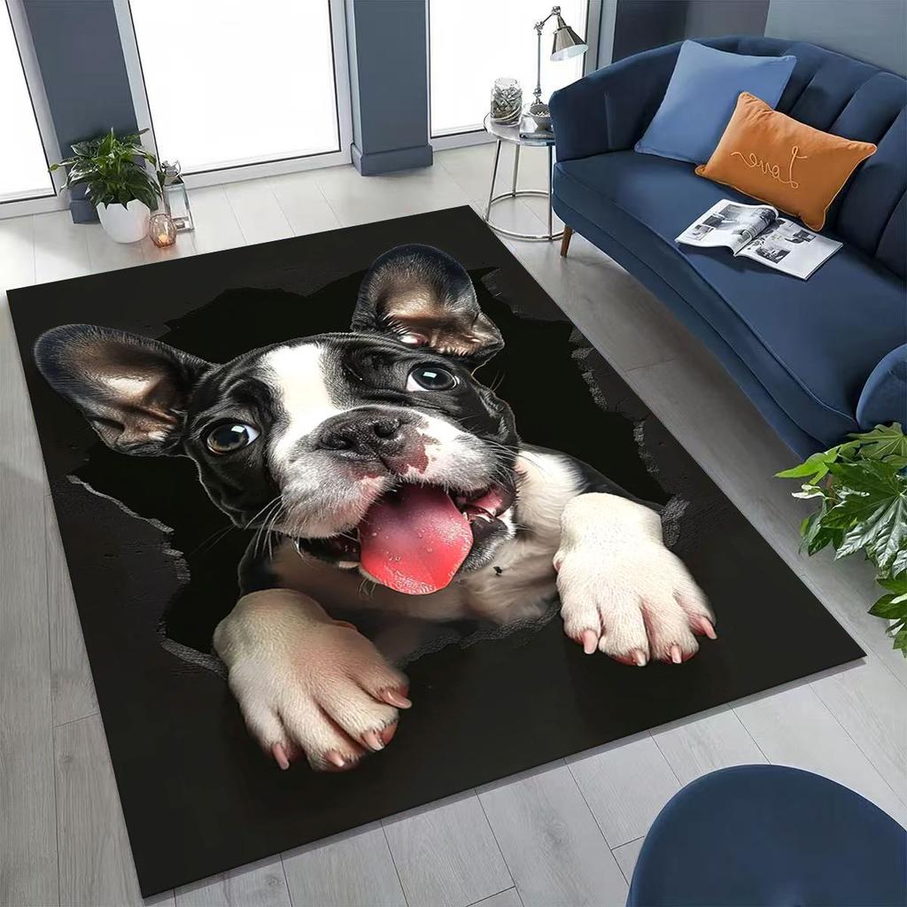 Tapete Fofo Cão Filhote Quebrando a Parede Ilusão 3D para Quarto Sala de Estar Sofá Casa Capacho Decoração, Tapete Grande Antiderrapante para Brincar de Crianças