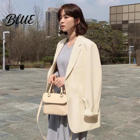 Women Suit Coat Lapel Long Sleeve Single Breasted Jacket with Pockets Solid Color Loose Fit Leisure Outwear Business Casual For
