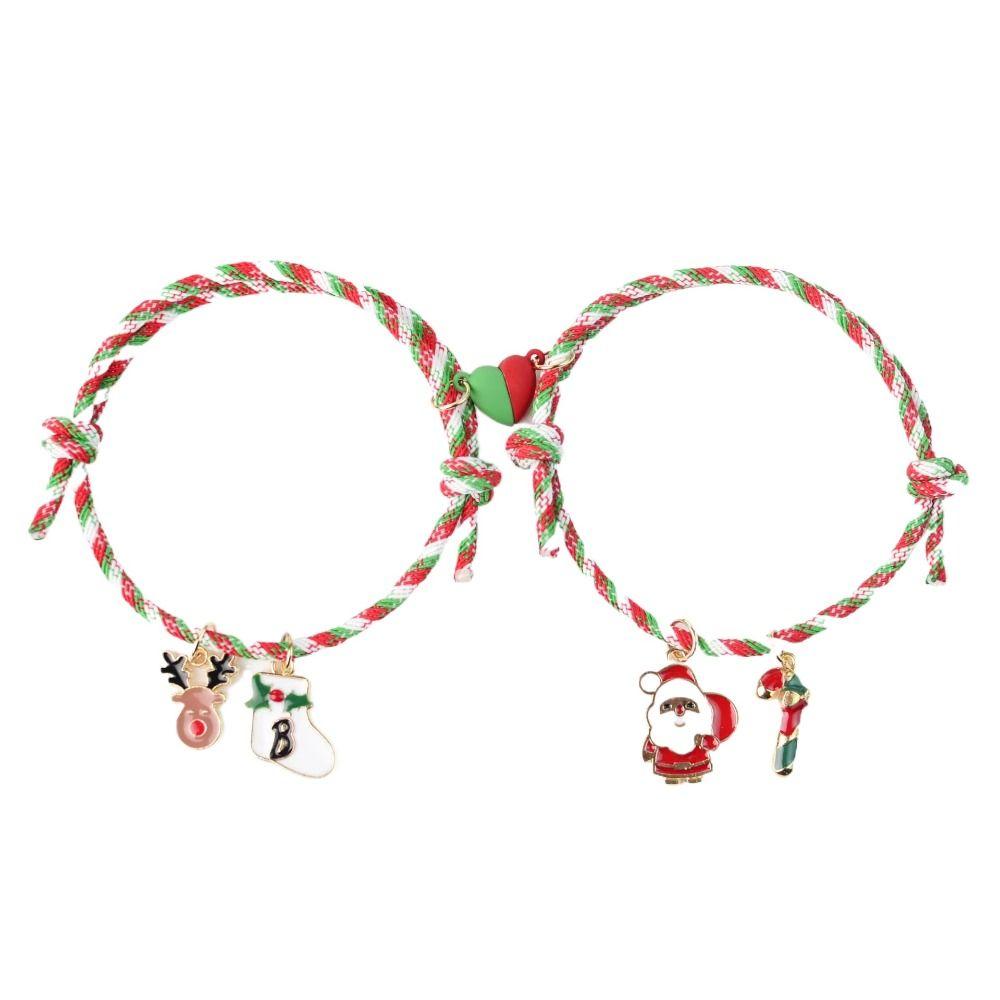 2pcs/set Christmas Tree Merry Christmas Bracelet Mistletoe Couple Xmas Bracelet  Christmas Gift