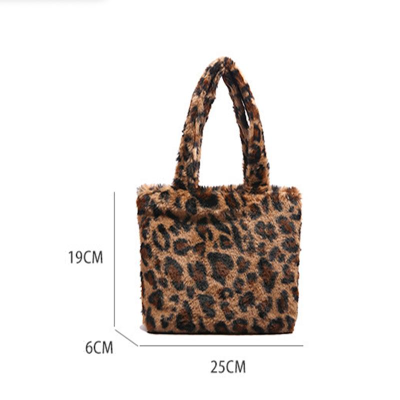 Leopard Print Plush Handbag Soft Fluffy Tote Bag Stylish Shoulder Bags for Women Daily Use Winter Plush Far Totes KTY