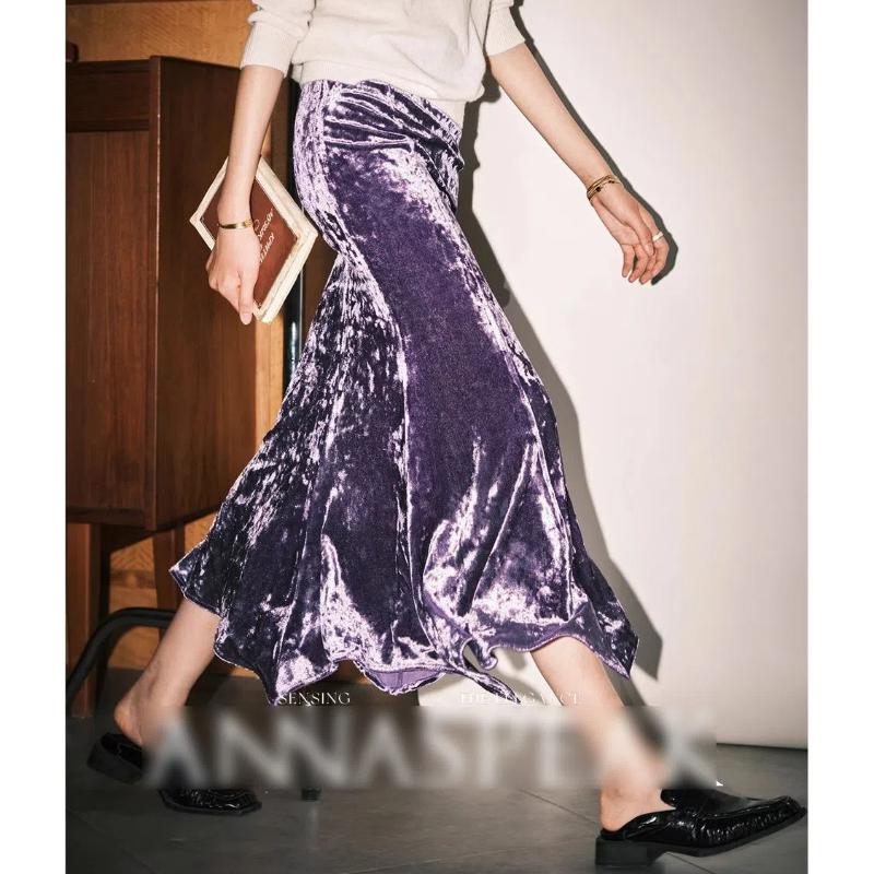 

Anyan Красочная Роскошная Бриллиантовый Блеск Эластичный Бархат Неправильный Стоячий Крой Высокая Талия Юбка-Полусолнце Рыбий Хвост для Женщин Юбки XL