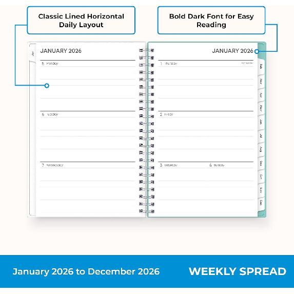 Blue Sky 2026 Weekly and Monthly Planner Calendar, January 2026 - December 2026, 5" x 8", Flexible Frosted Cover, Laminated Tabs, Durable Twin Wire
