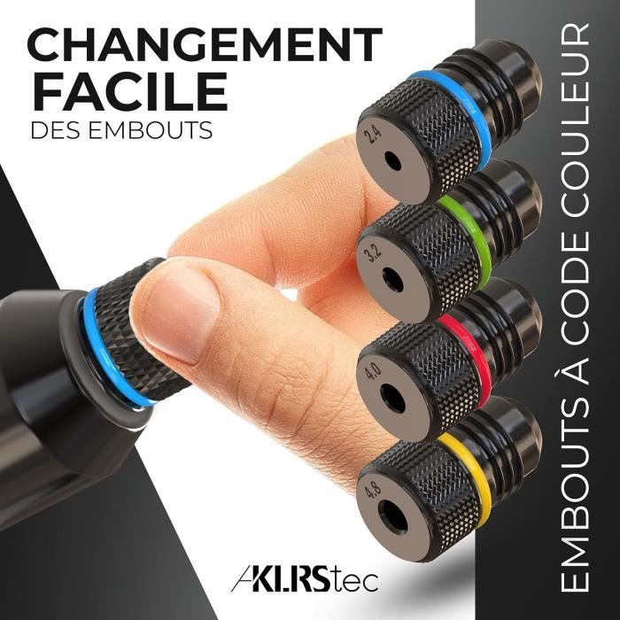 Kit professionnel de pinces à rivets KLRStec - 120 rivets &amp; 4 perceuses inclus