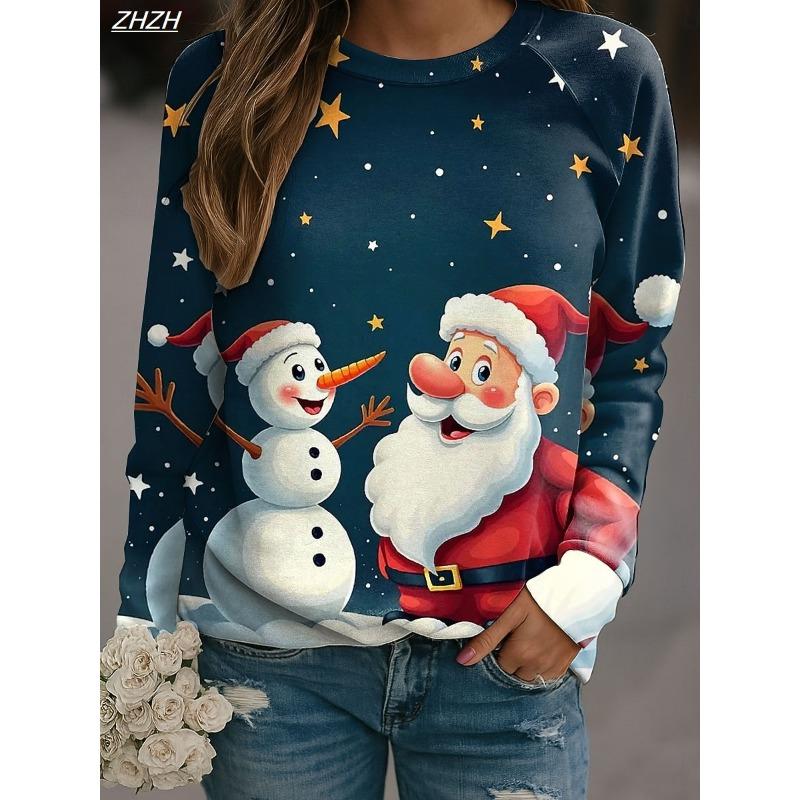 Women's Sweatshirts Graphic Snowman 2025 Christmas Casual Long Sleeve Crew Neck Regular Tops Casual Holiday Print Fall Winter