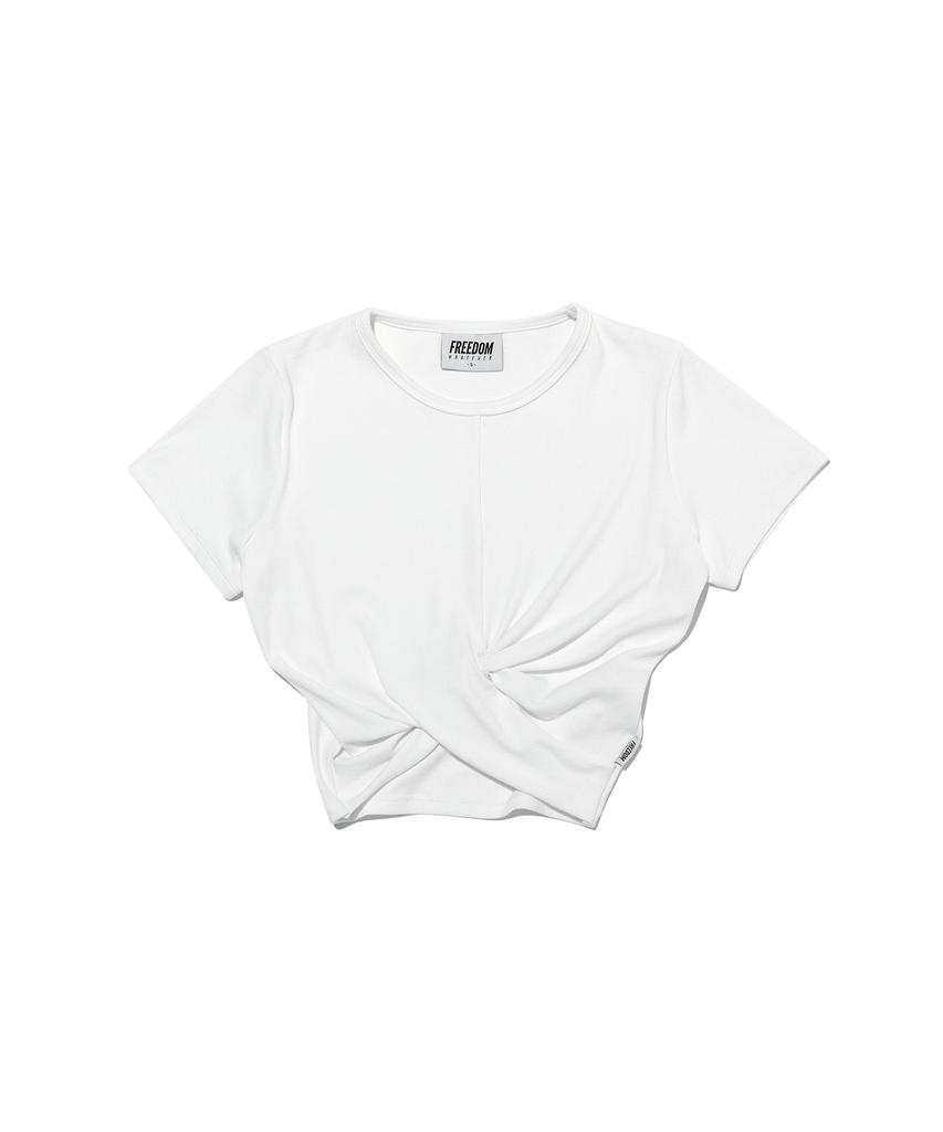 FREEDOM Ribbed Twist Crop Short Sleeve (White)