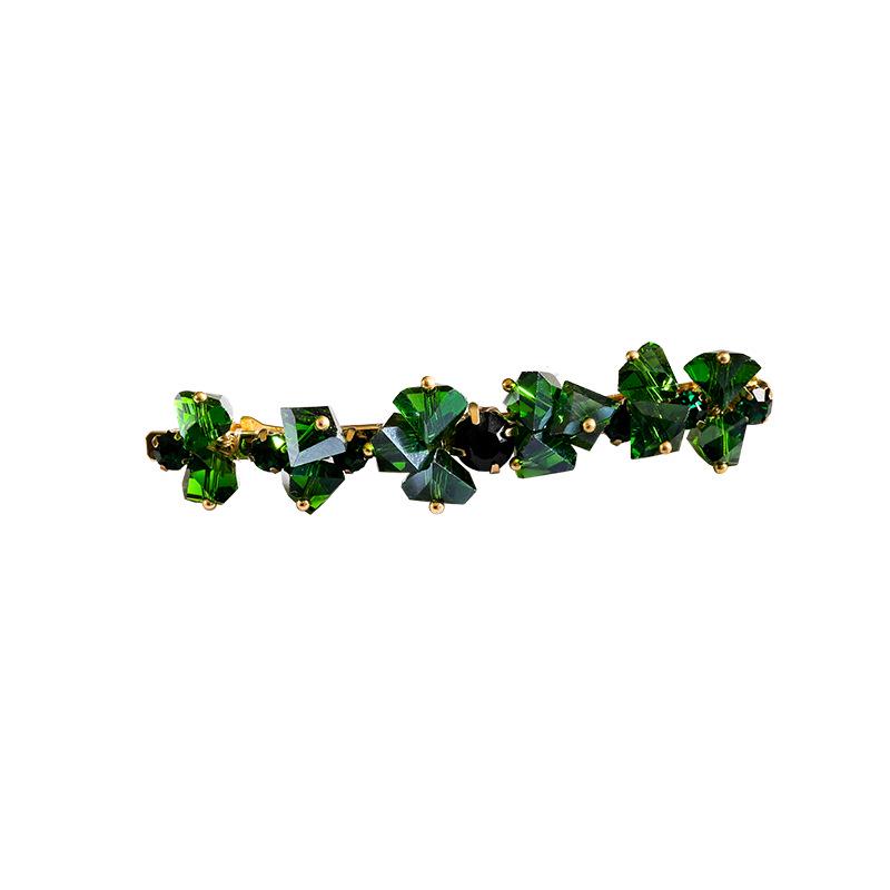 Dark Green Crystal Beaded Luxury Spring Clip - Handmade for a Fresh, High-End Feel