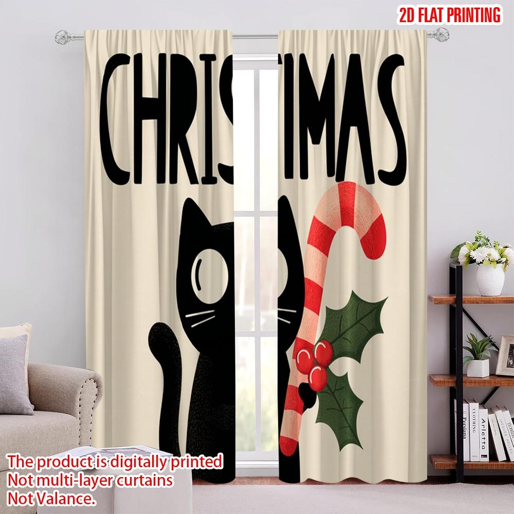 

2pcs,2D plane printing Curtains Roller Blinds Christmas Cat Polyester Easy Install (without rod) Home Decor for Living Room, 52.50 × 116.00 cm 2 pcs