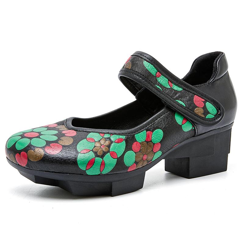 Fashion GKTINOO 2025 Spring New Chinese Style Thick Heels Shoes Genuine Leather Pumps Retro Embossed Women's Platform Shoes