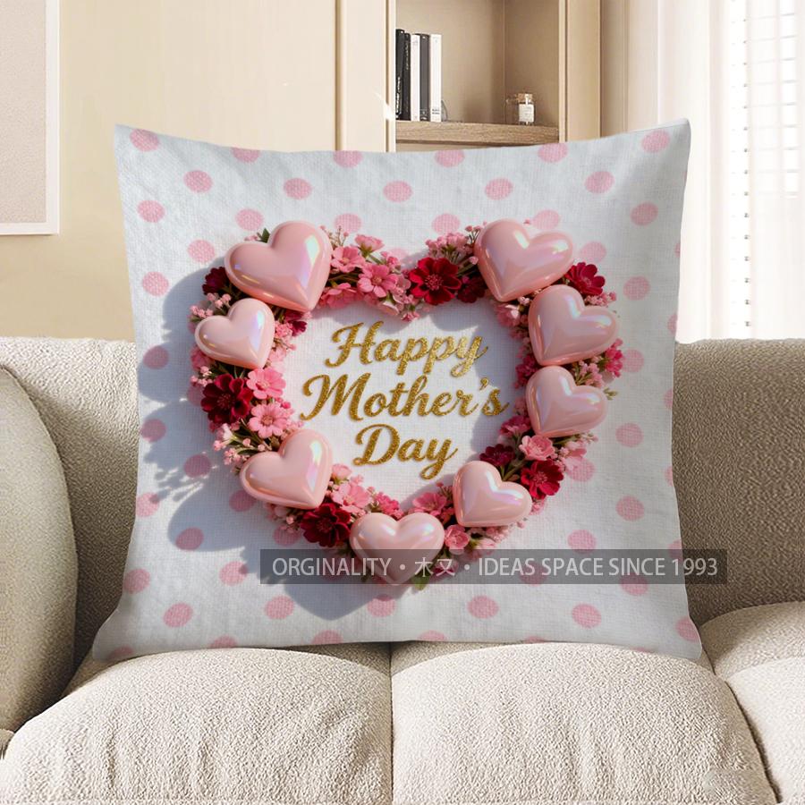 Home Decor Happy Mother'S Day Heart Floral Pillow Pattern Cushion Cover Suitable For Sofa Bedroom Car Pillow Cover