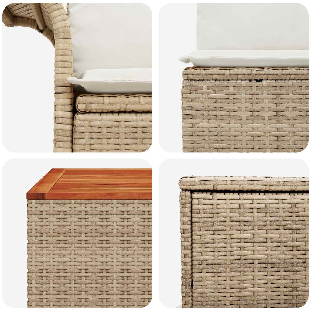 Sofa Set 8 pcs Beige and Cream White Poly Rattan and Steel