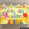 2D Colorful School Supplies Backdrop with ABC Banners and Smiling Crayons