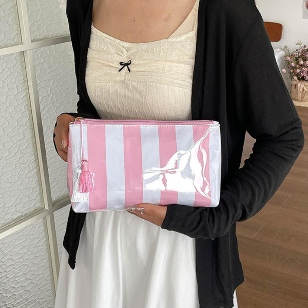 Large Capacity Striped Cosmetic Bag Waterproof Beach Storage Bag Fashion PVC Toiletry Bag Women