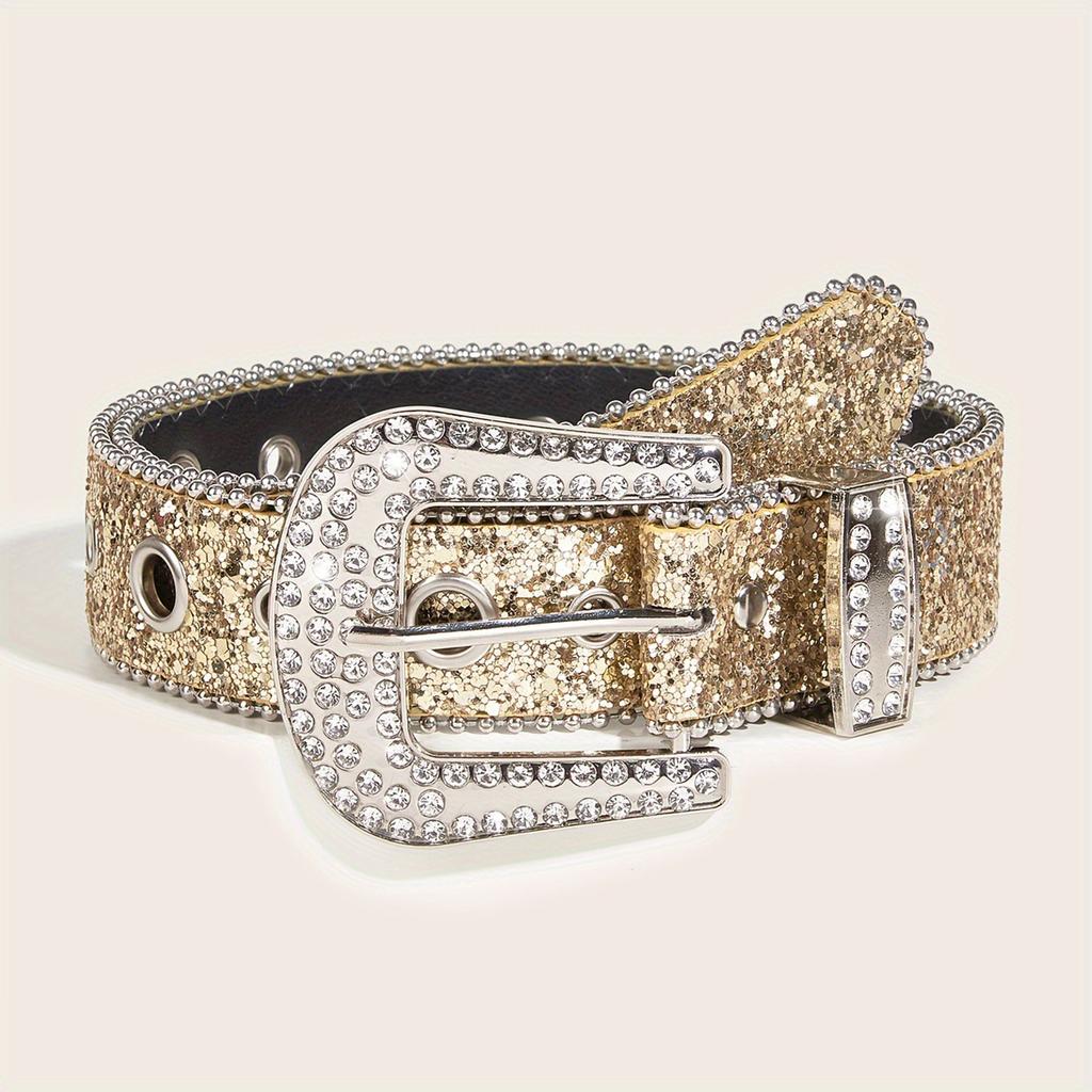 Adult Full Sequins Waist Belt Street Culture Enthusiasts Waist Belt Fashion Rock Fans Rhinestone Buckle Waist Belt